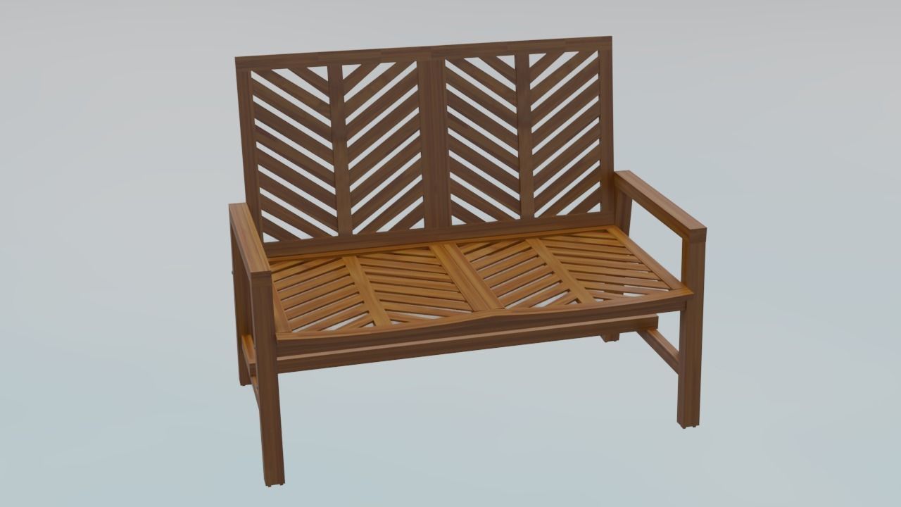 Wooden Bench Low-poly 3D model_1