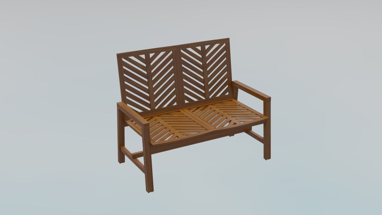 Wooden Bench Low-poly 3D model_10