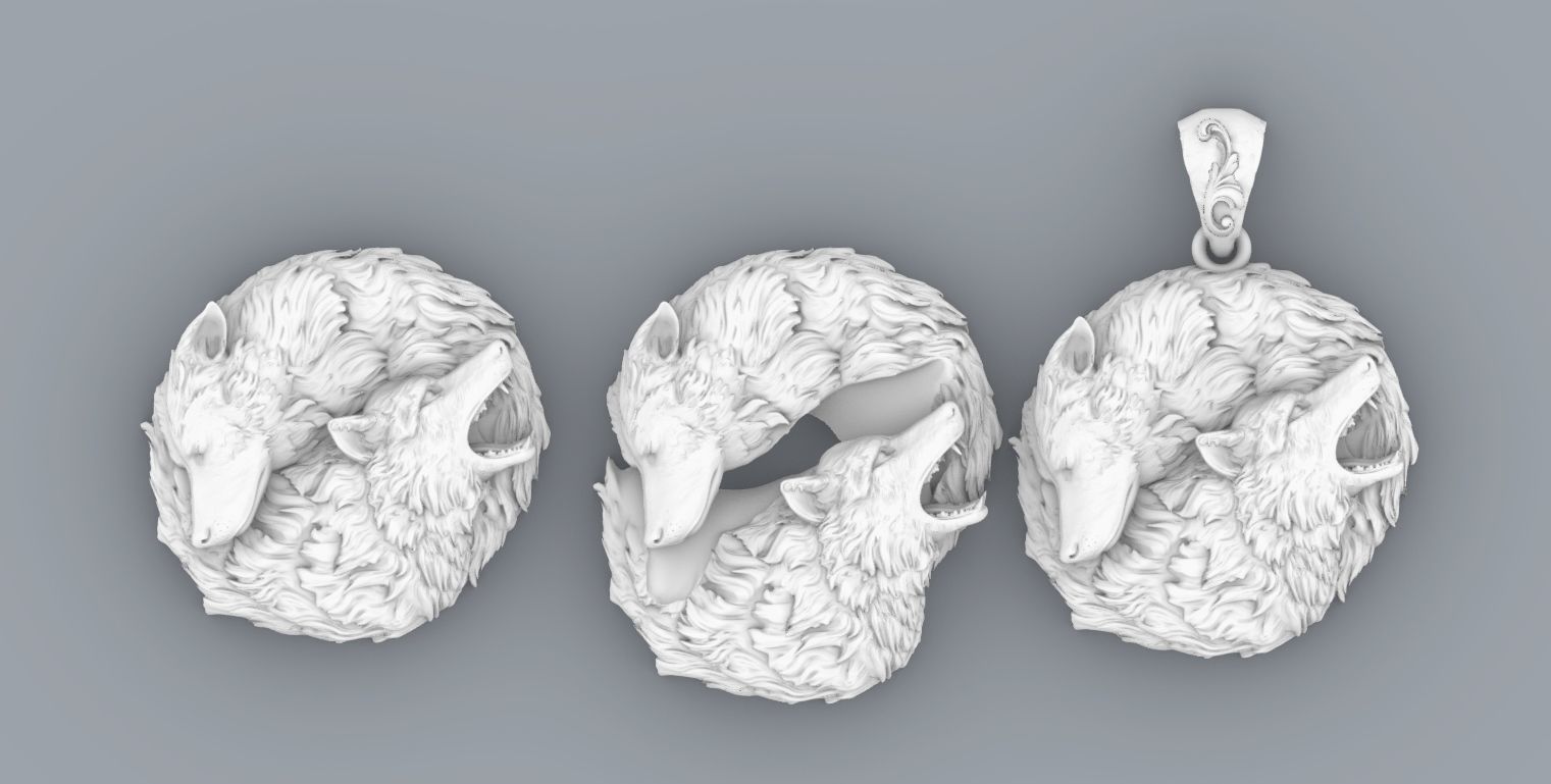 Wolf pendant 3D print model_4
