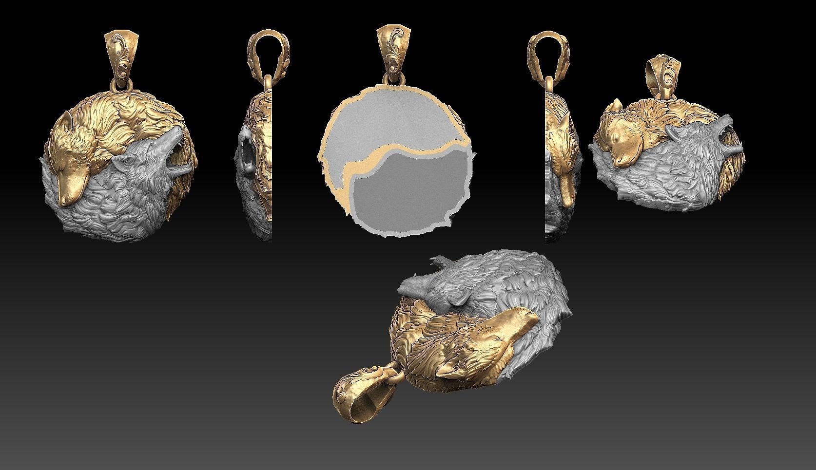 Wolf pendant 3D print model_3
