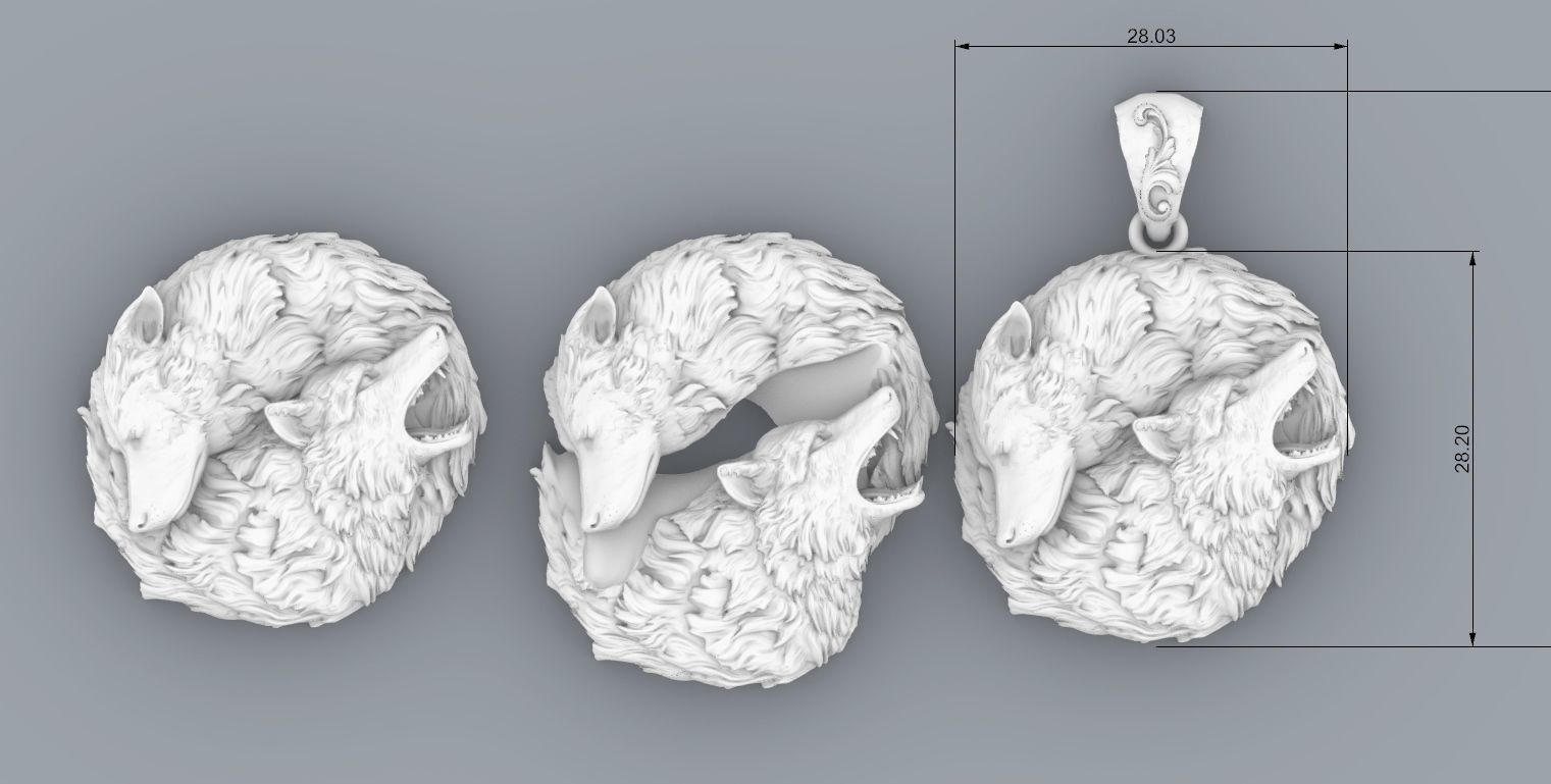 Wolf pendant 3D print model_2