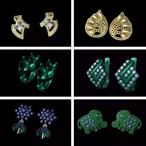 6 Women Earring Pendant Set 3dm STL Render Details 3D print model