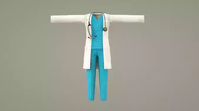 white coat doctor cartoon costume 3D model