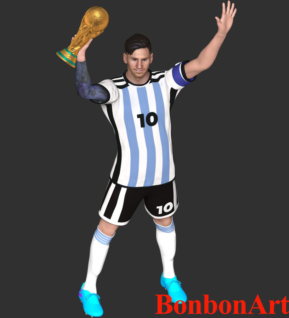 Messi argentina soccer player holding trophy 3D print model_4