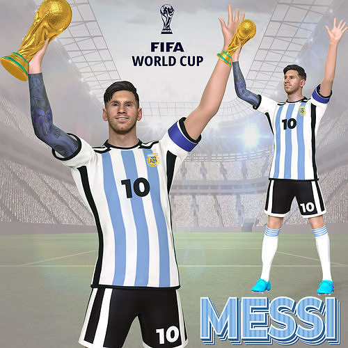 Messi argentina soccer player holding trophy 3D print model