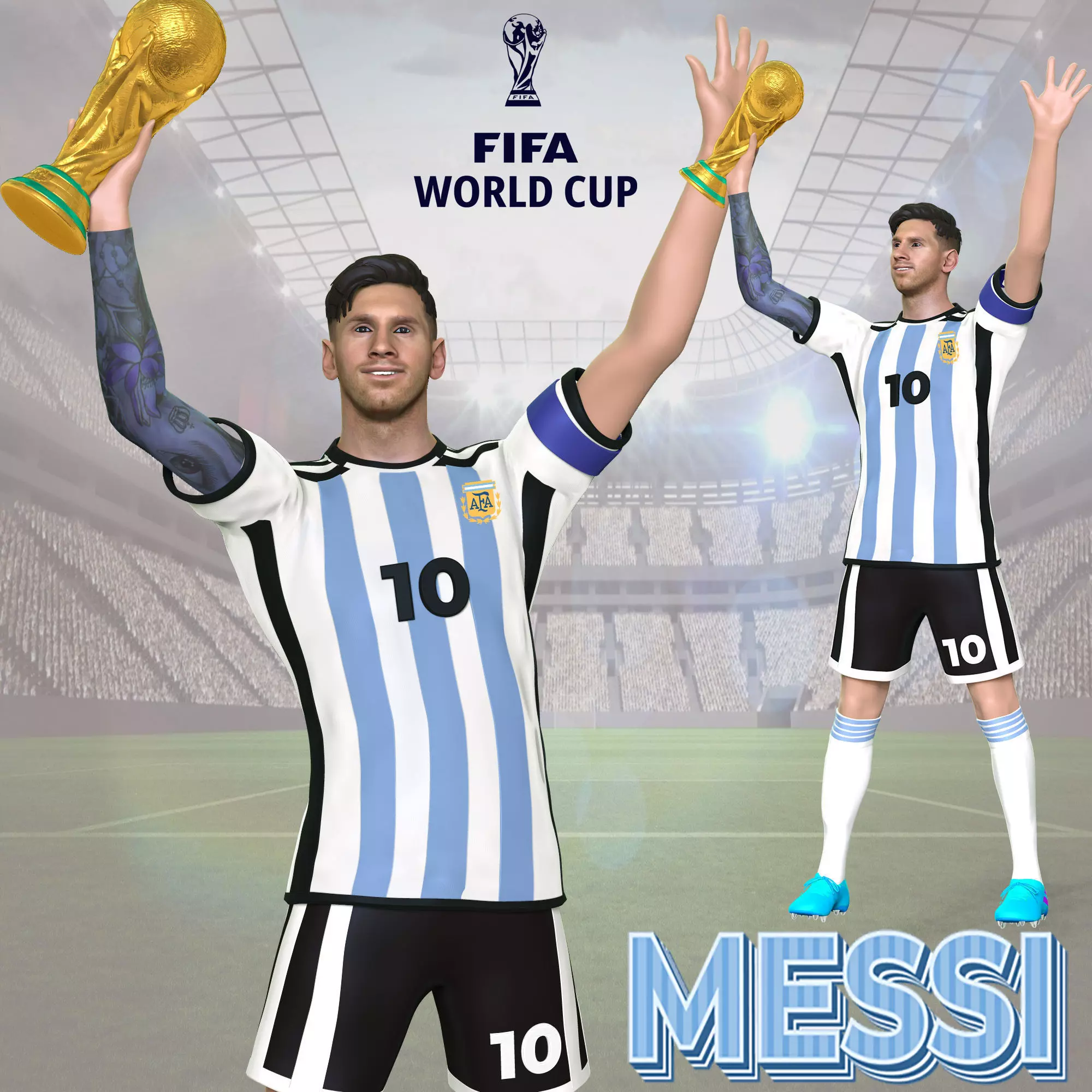 Messi argentina soccer player holding trophy 3D print model_0