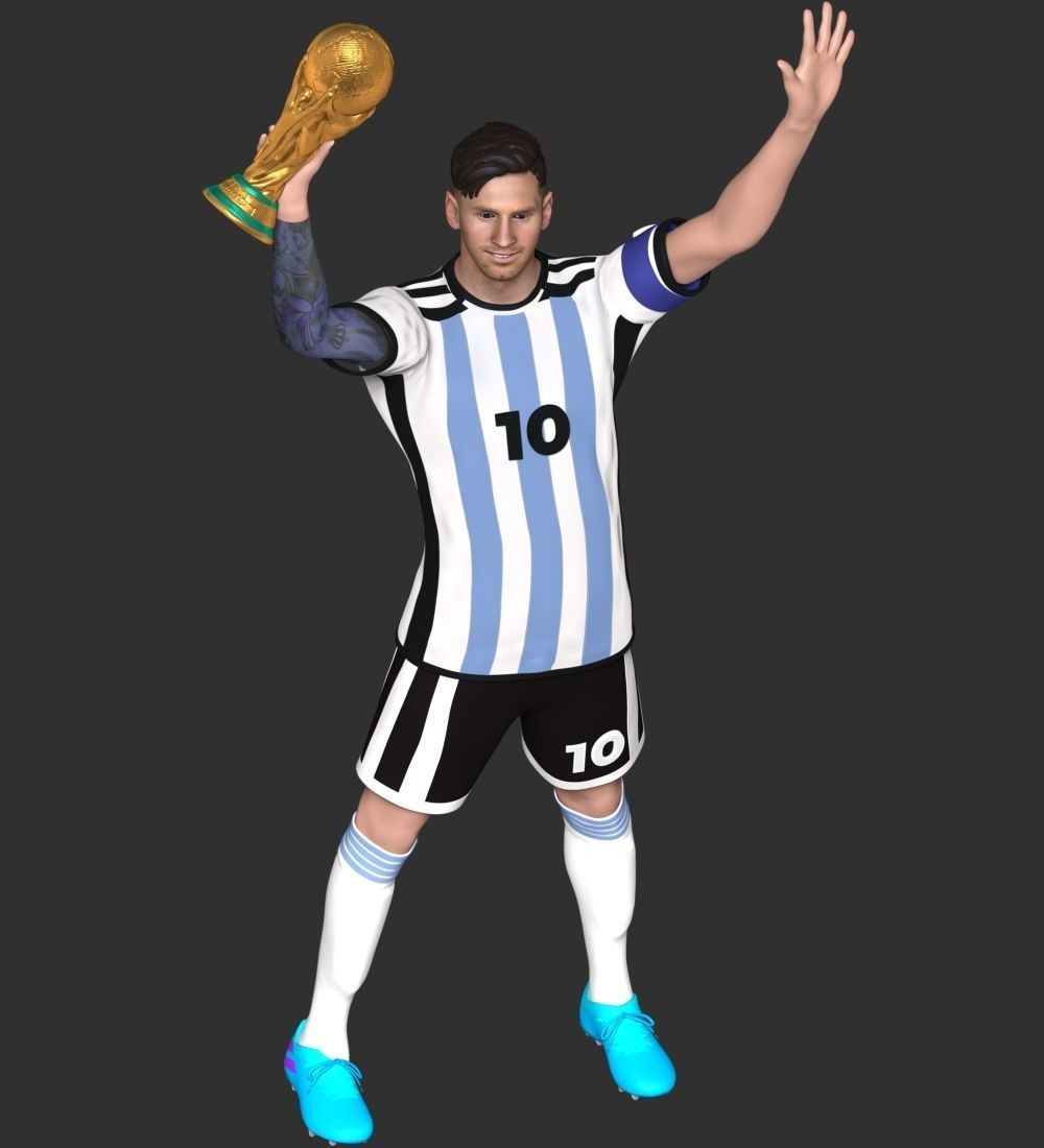 Messi argentina soccer player holding trophy 3D print model_14