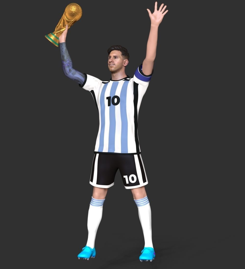 Messi argentina soccer player holding trophy 3D print model_8
