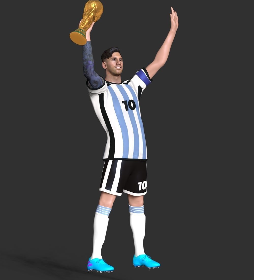 Messi argentina soccer player holding trophy 3D print model_11