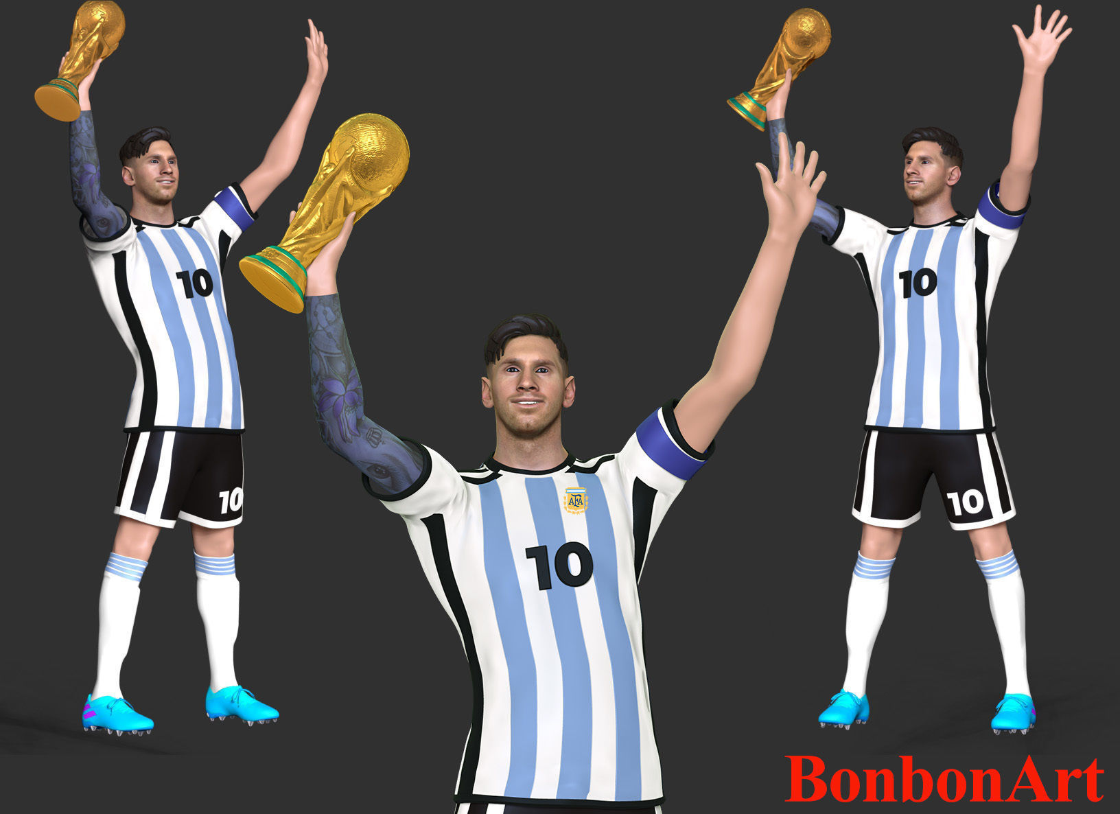 Messi argentina soccer player holding trophy 3D print model_1