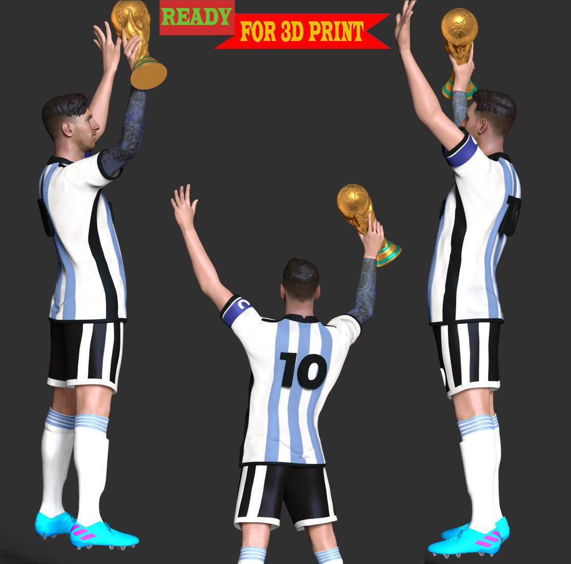 Messi argentina soccer player holding trophy 3D print model_2