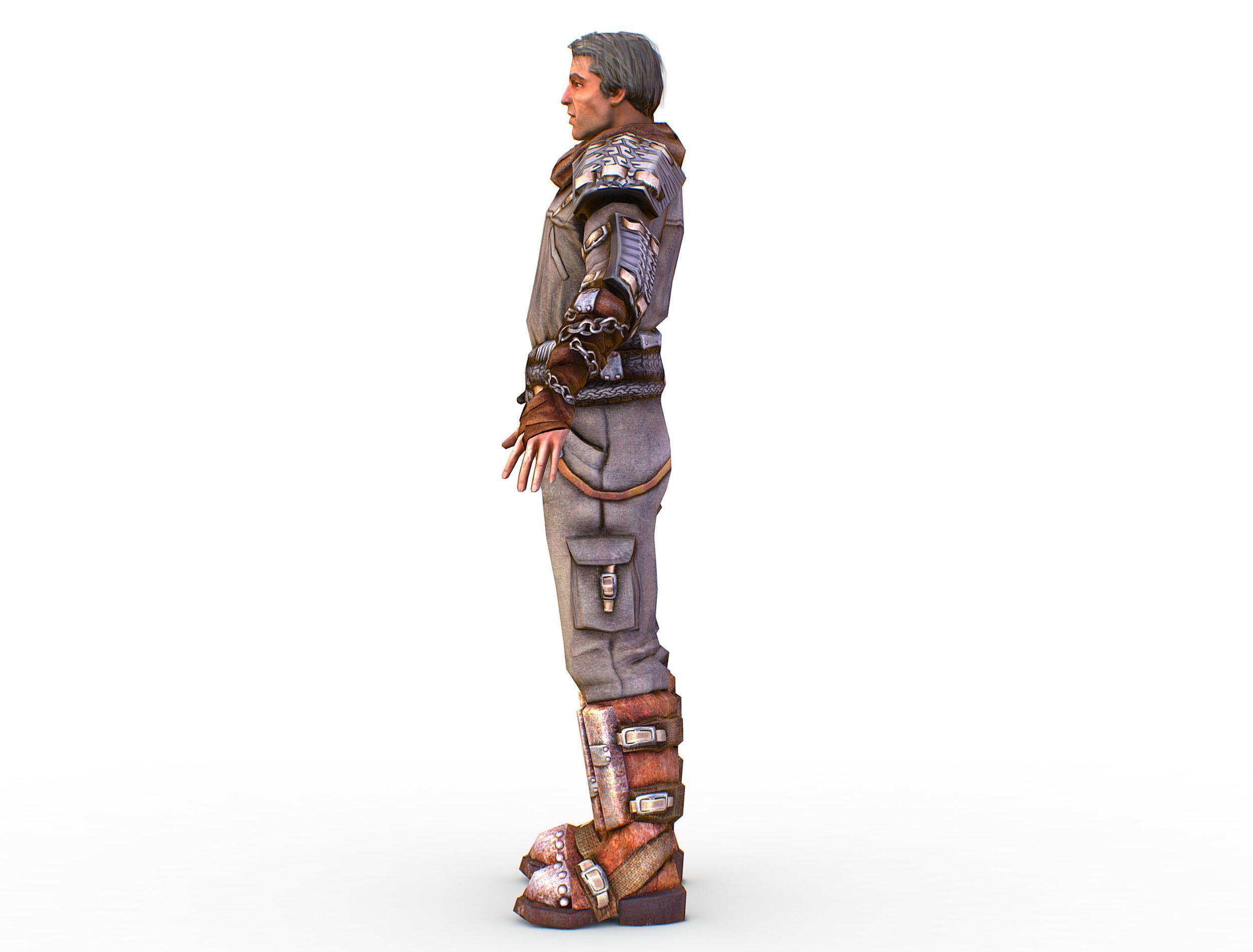 Low Poly Stem Punk Male Character Low-poly 3D model_9
