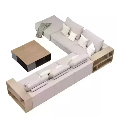 Groundpiece 3D model modern sectional sofa with coffee table