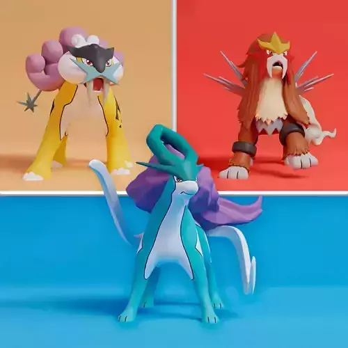 Pokemon - Entei Raikou and Suicune  with 2 poses 3D print model