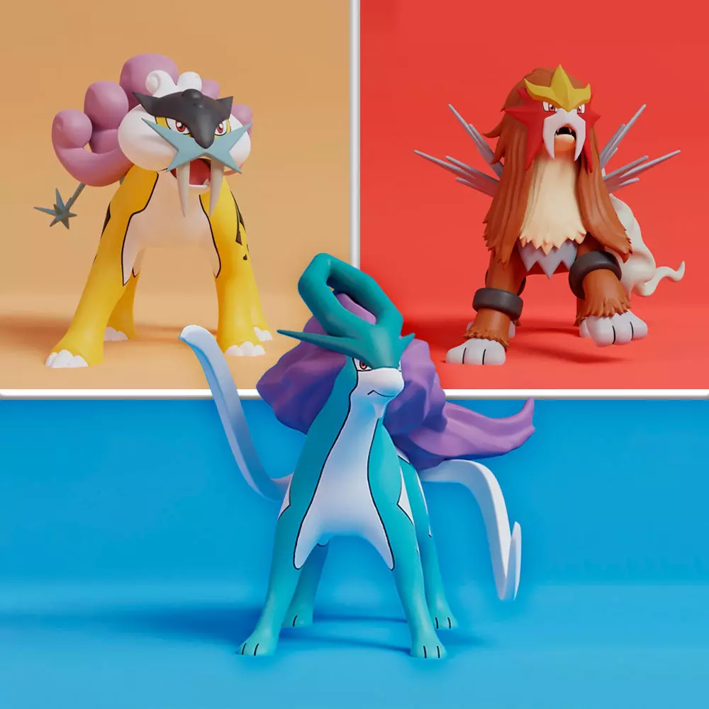 Pokemon - Entei Raikou and Suicune  with 2 poses 3D print model_0