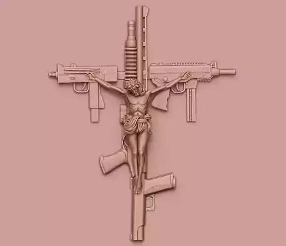 Gun Cross with Jesus 3D Model 3D print model