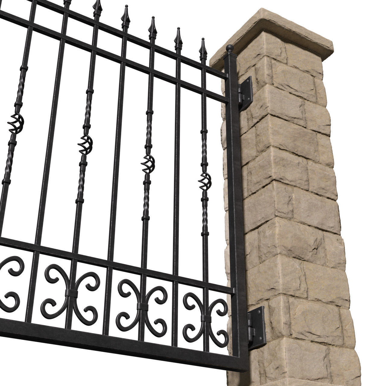 Entrance Driveway Iron Gates Fence 3D model_2