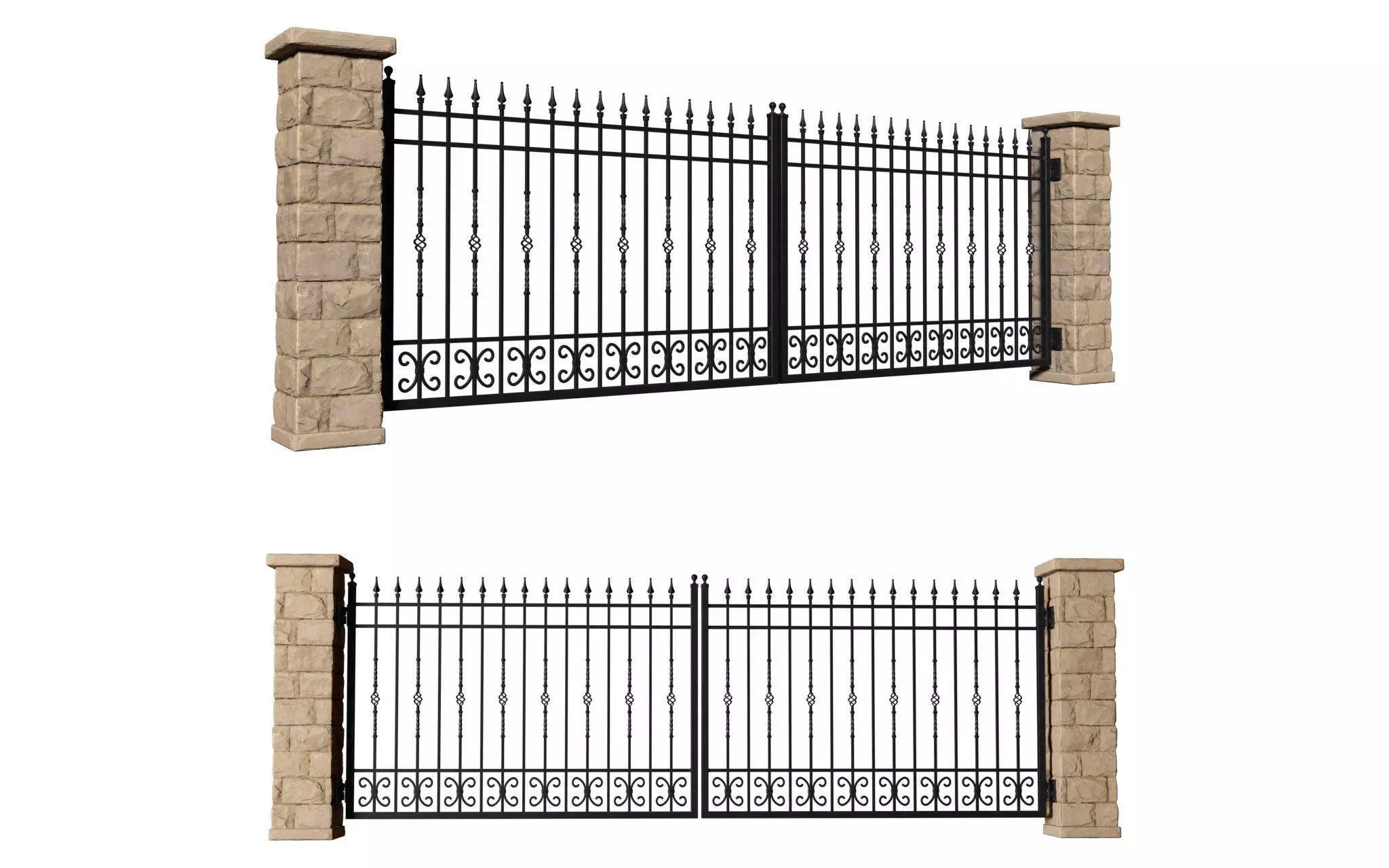 Entrance Driveway Iron Gates Fence 3D model_0