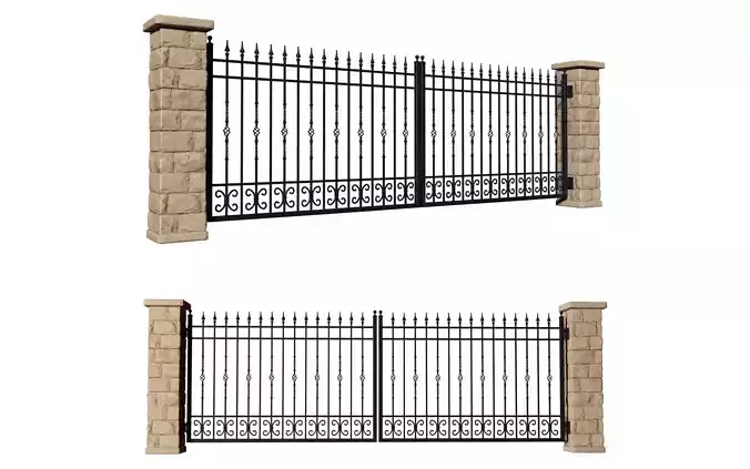 Entrance Driveway Iron Gates Fence 3D model