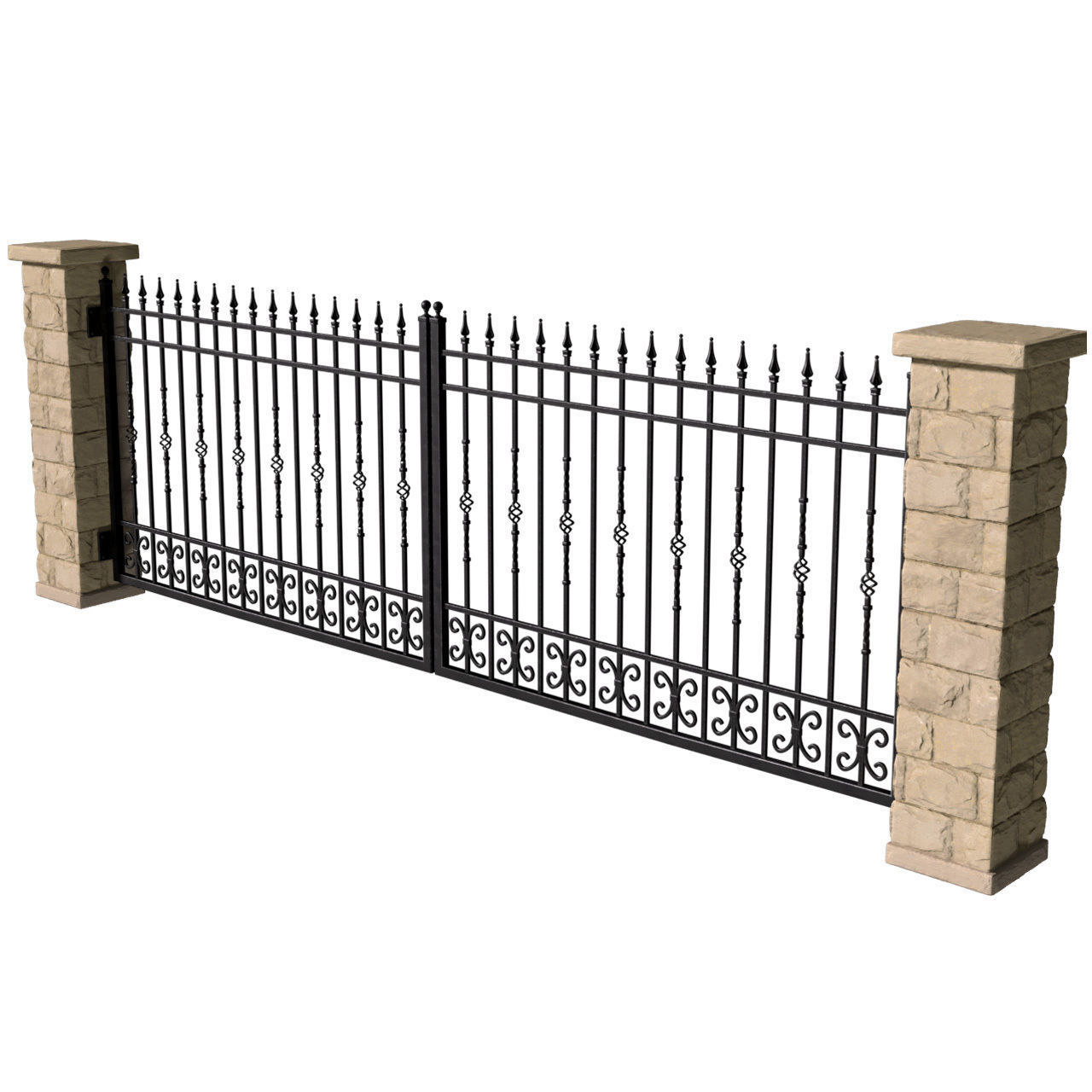 Entrance Driveway Iron Gates Fence 3D model_1