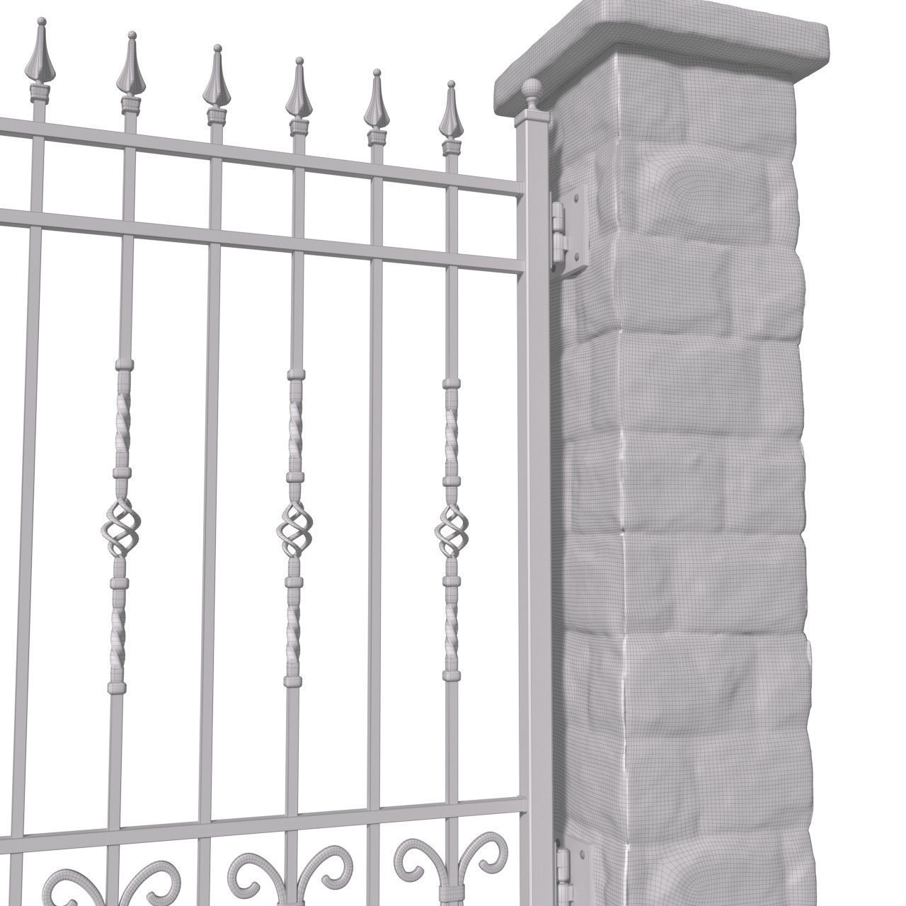 Entrance Driveway Iron Gates Fence 3D model_3