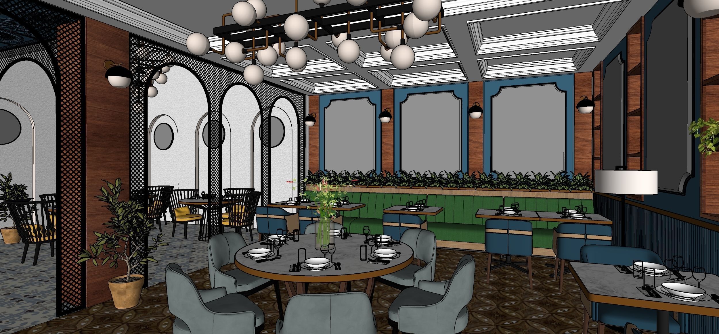 Restaurant floor plan of computer game 3D model_12