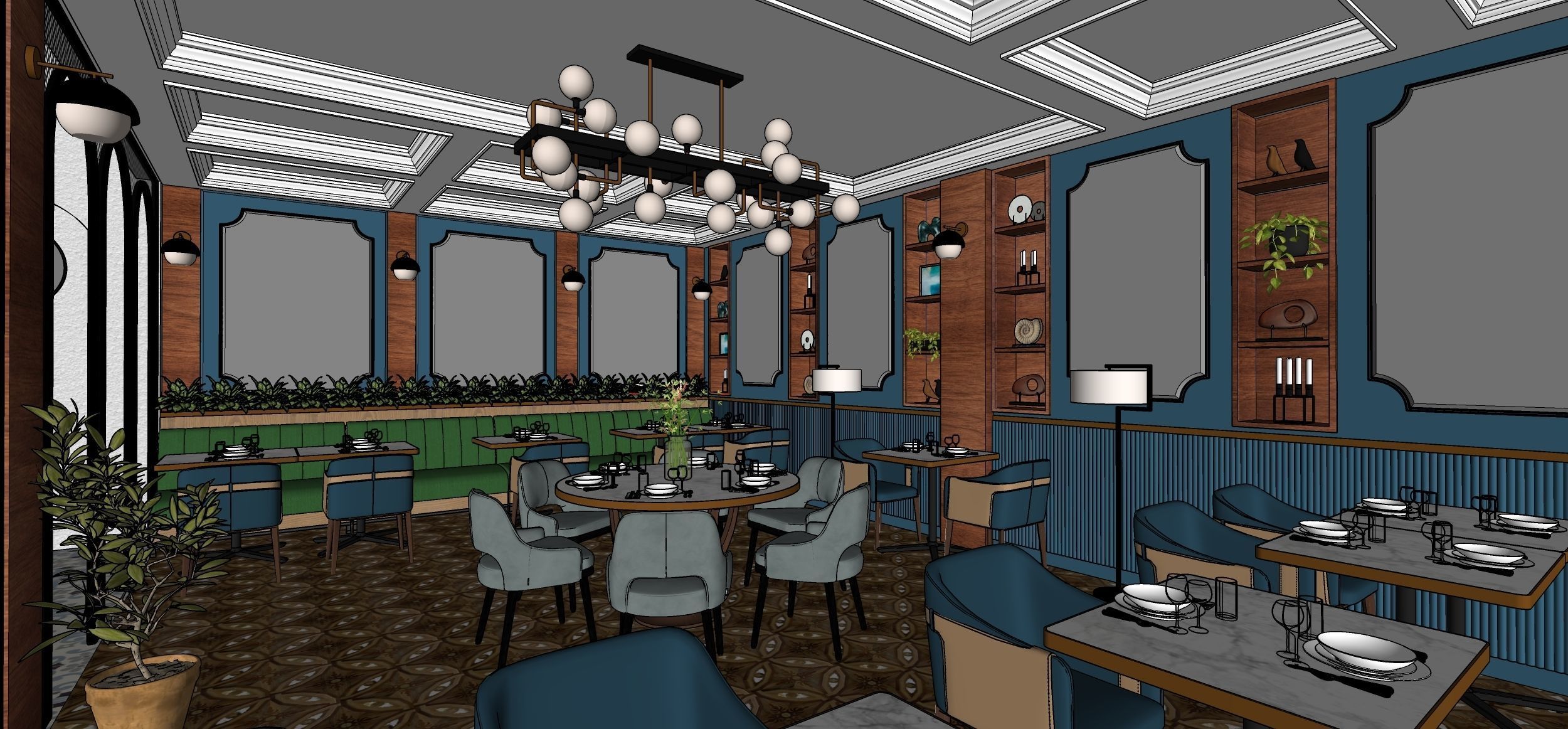 Restaurant floor plan of computer game 3D model_8