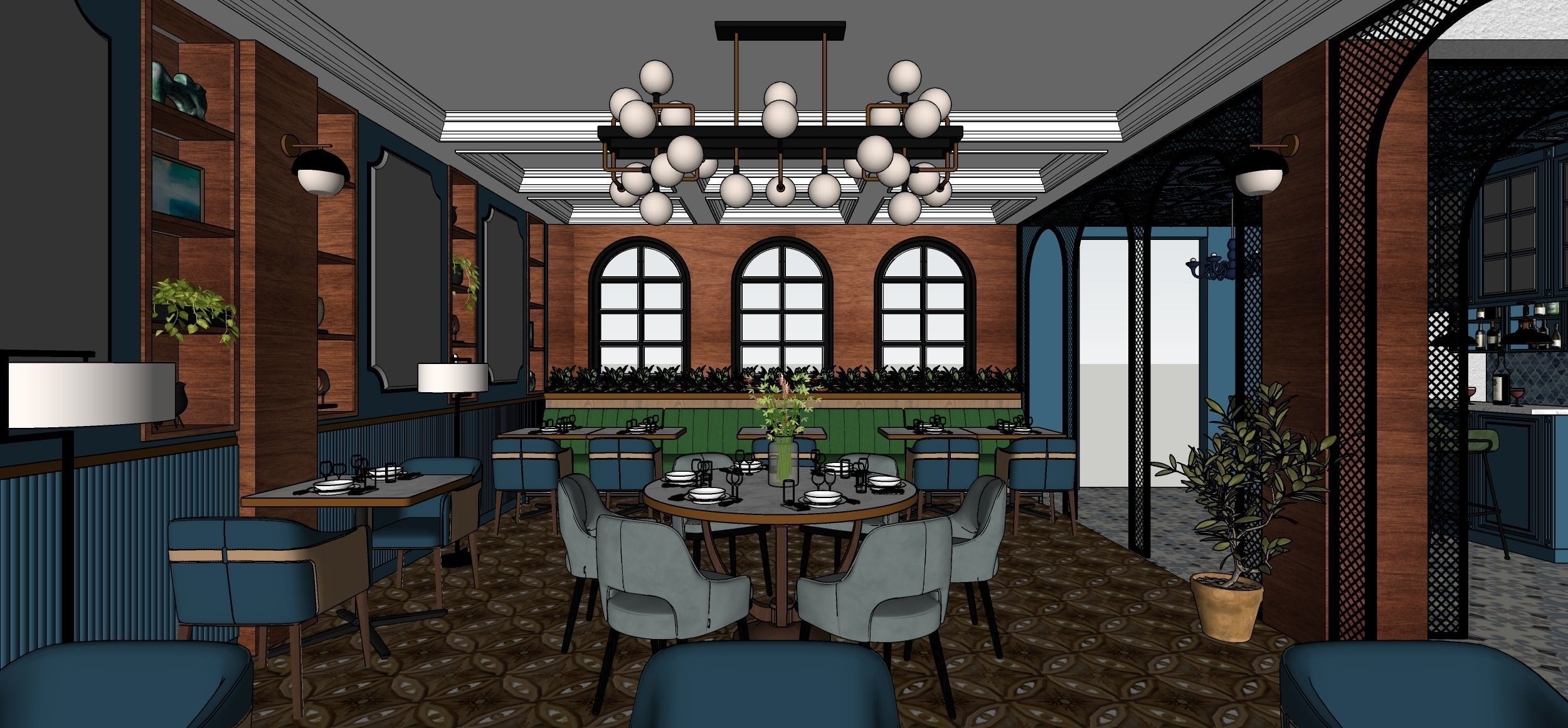 Restaurant floor plan of computer game 3D model_7