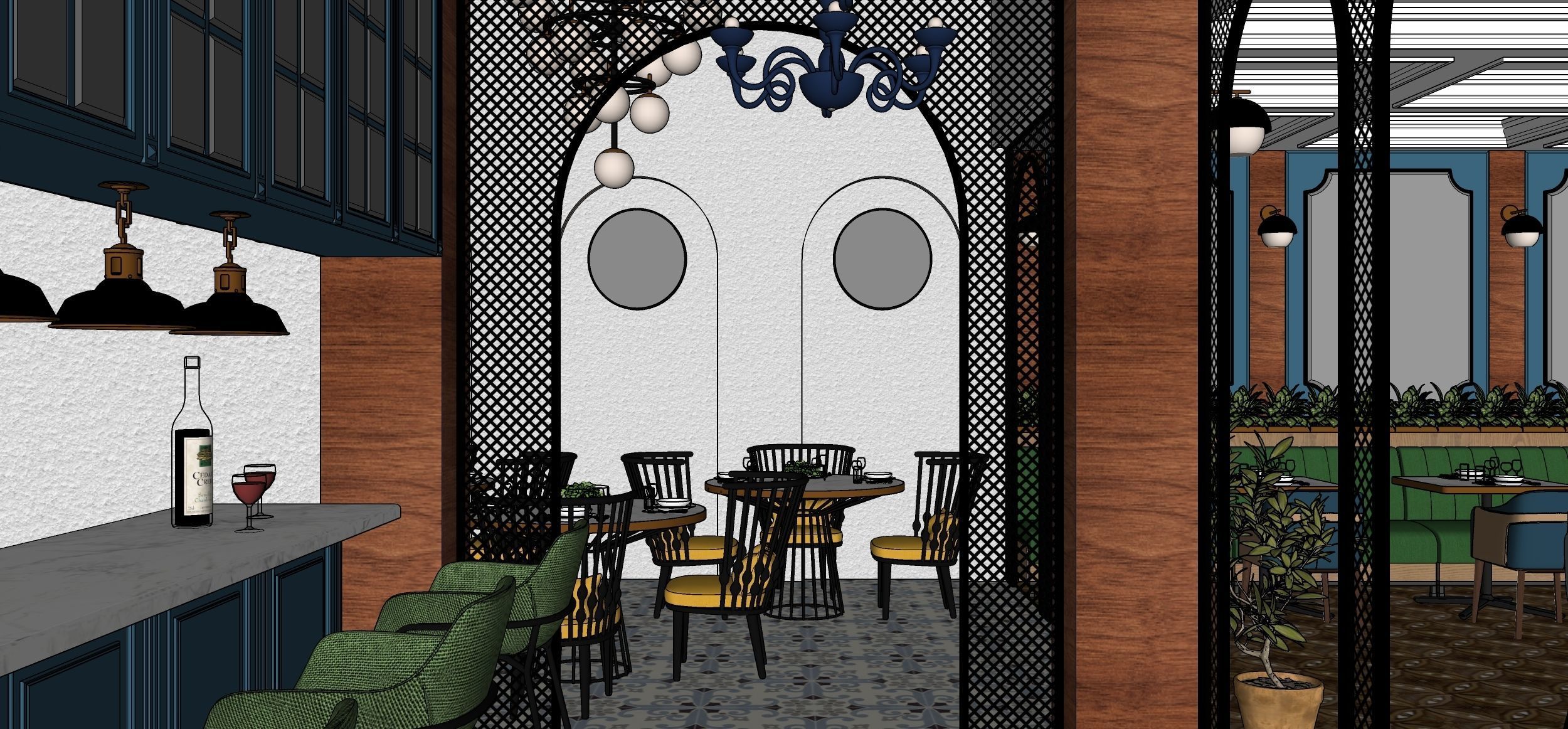 Restaurant floor plan of computer game 3D model_13