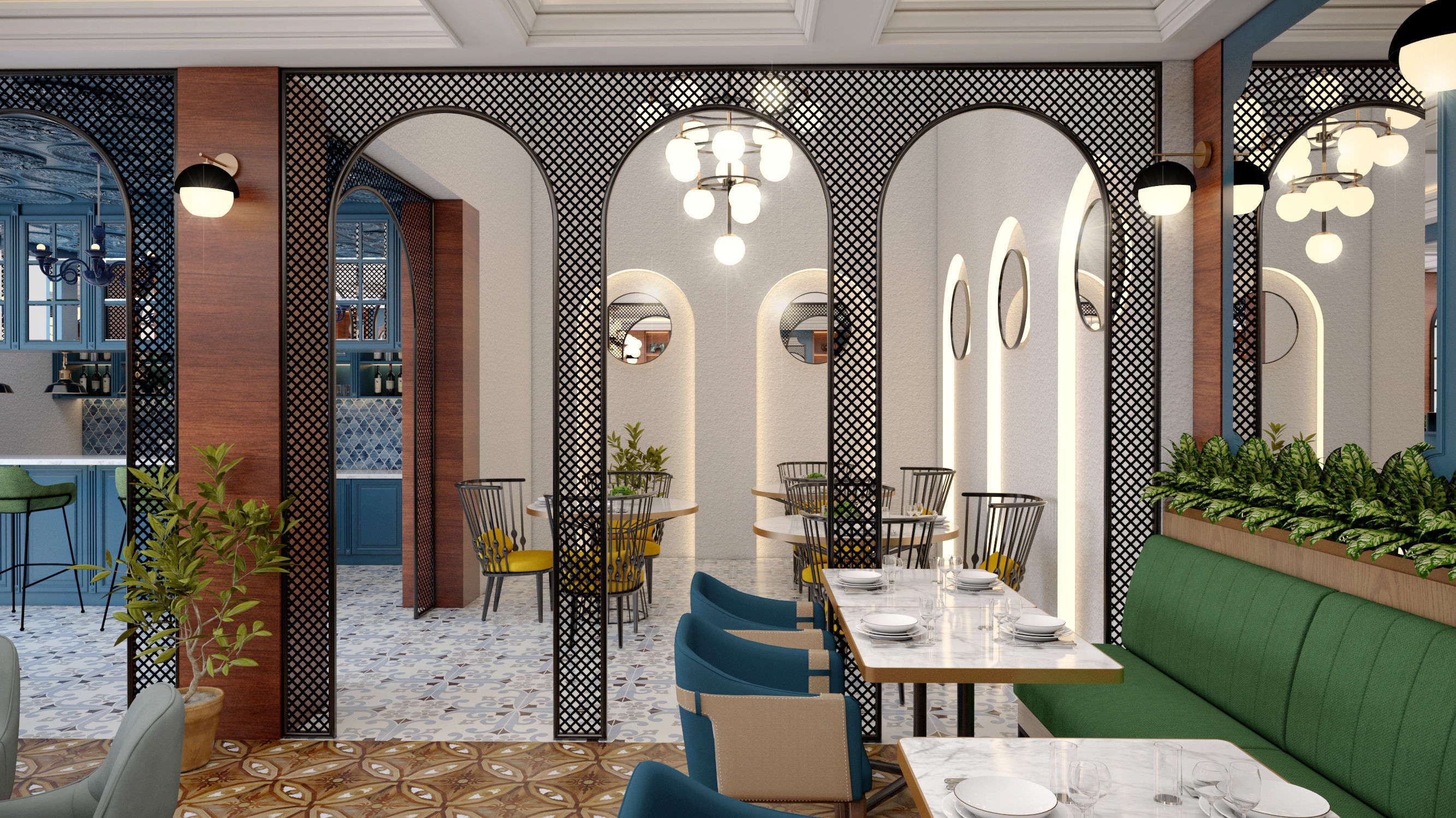 Restaurant floor plan of computer game 3D model_1