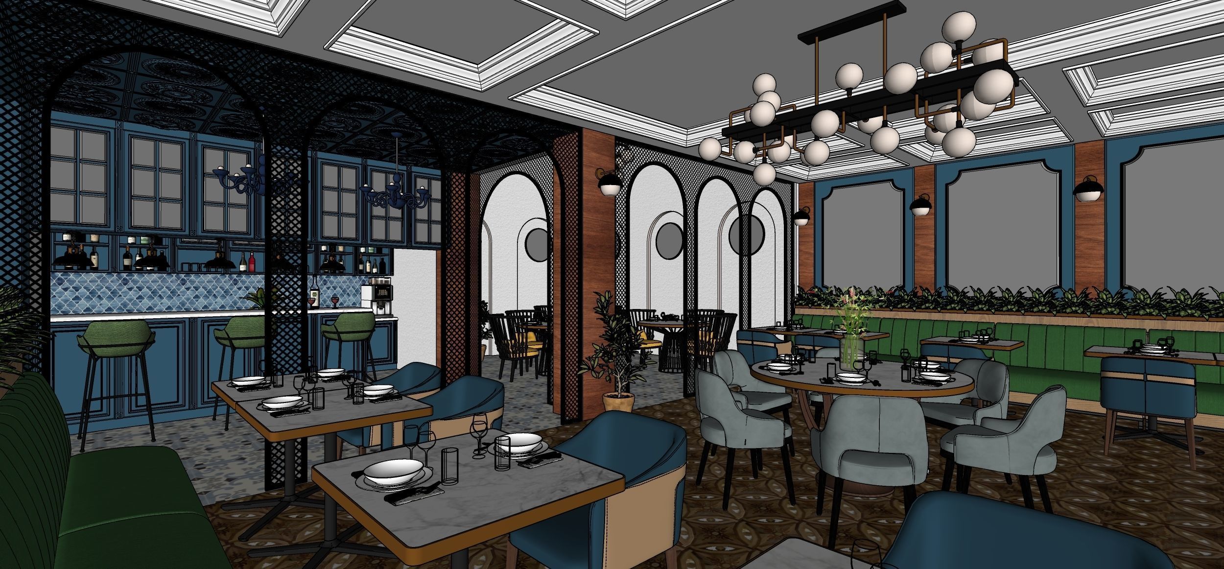 Restaurant floor plan of computer game 3D model_15