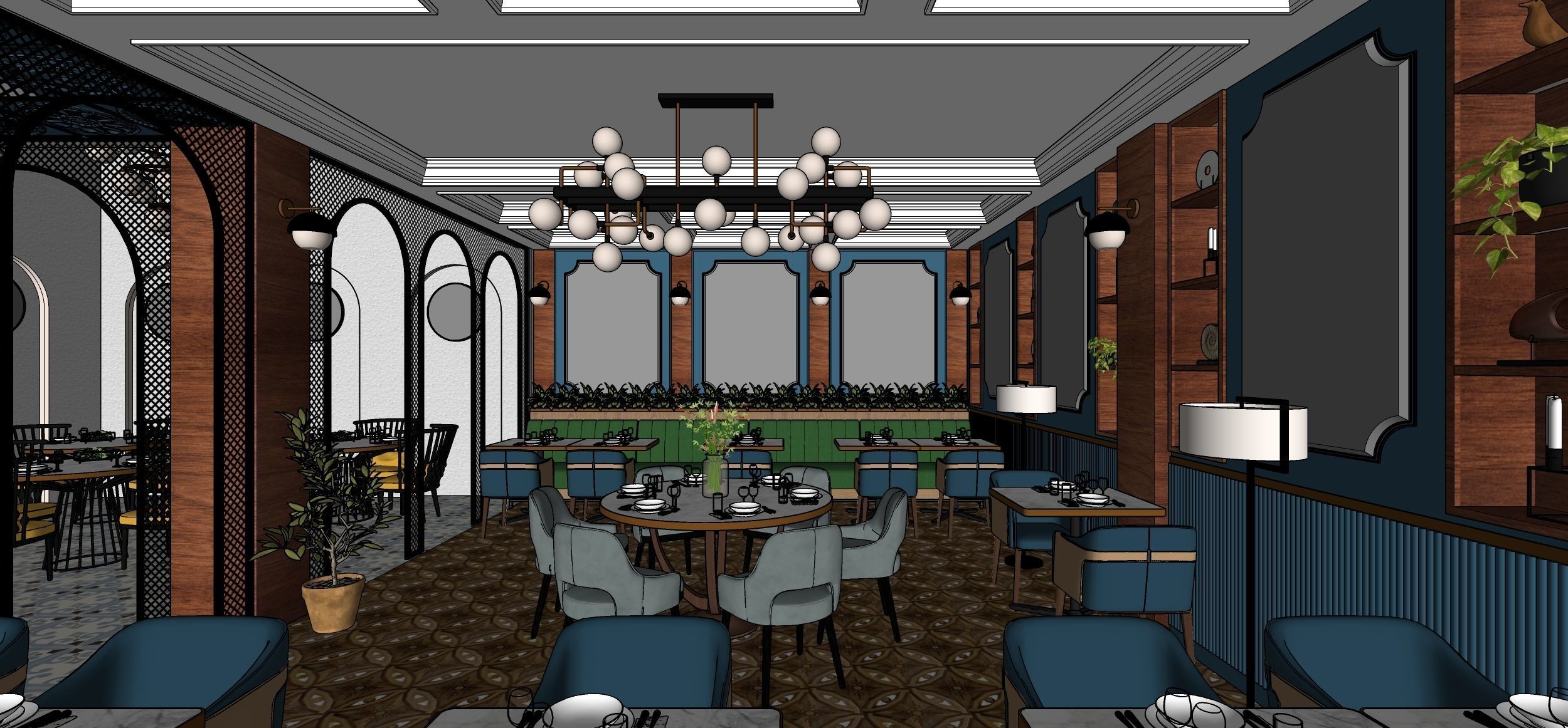 Restaurant floor plan of computer game 3D model_5