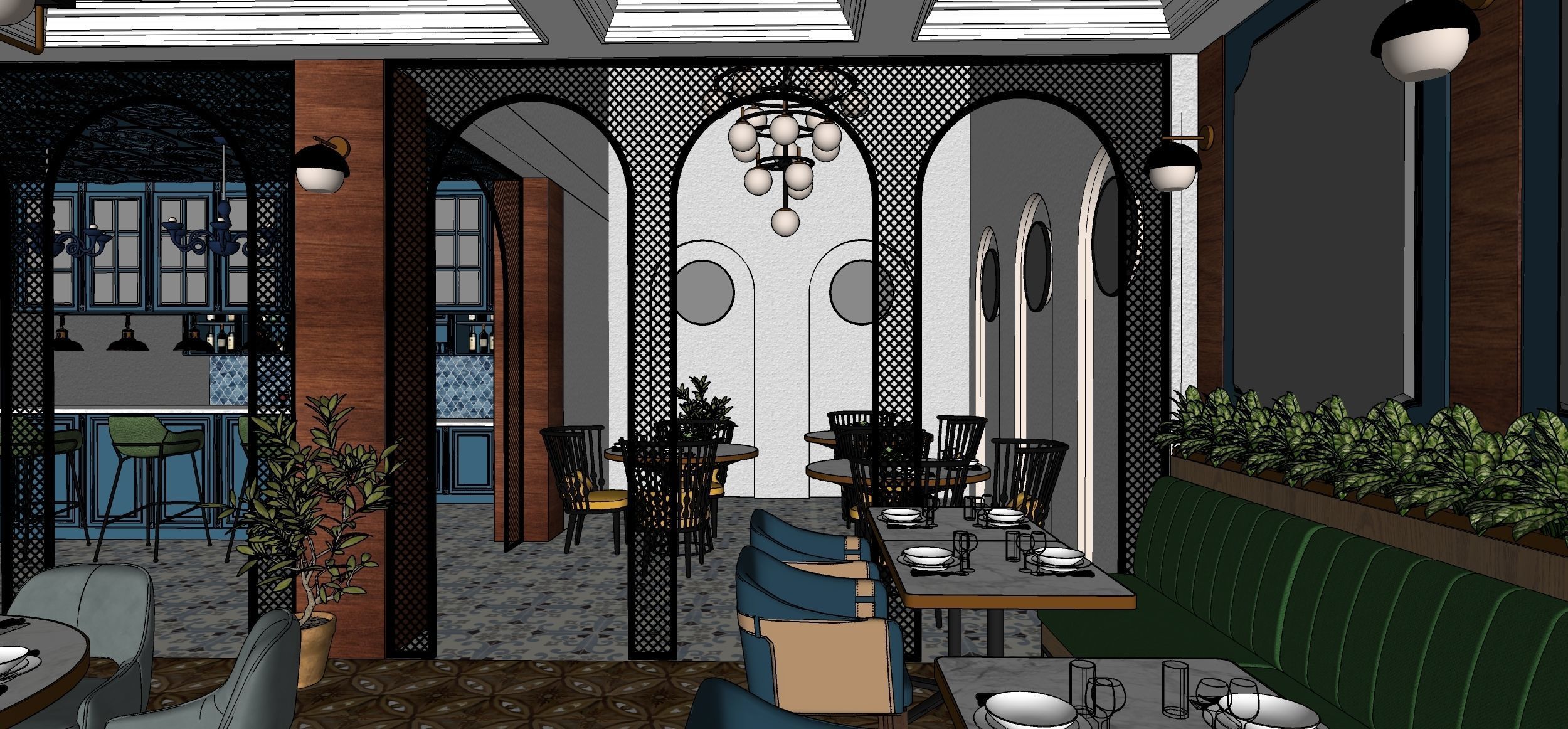 Restaurant floor plan of computer game 3D model_10