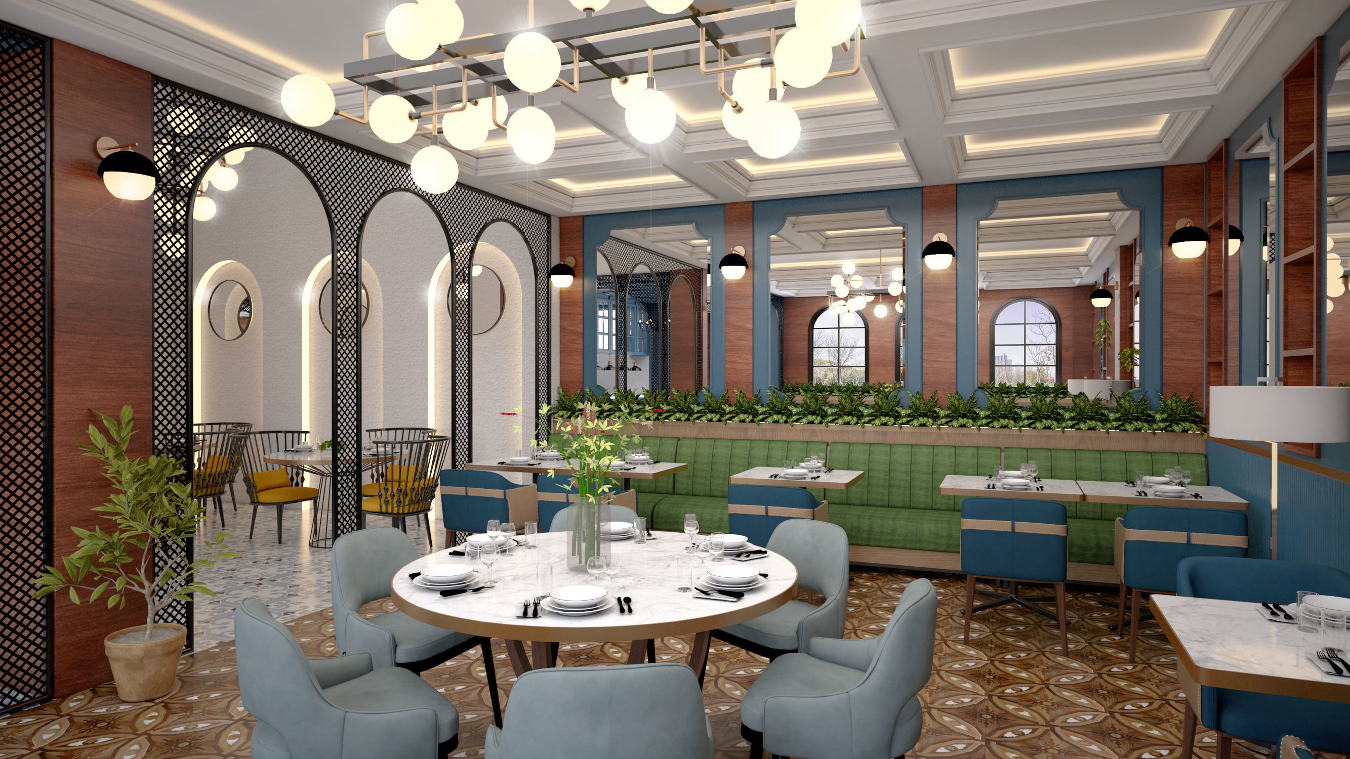 Restaurant floor plan of computer game 3D model_3