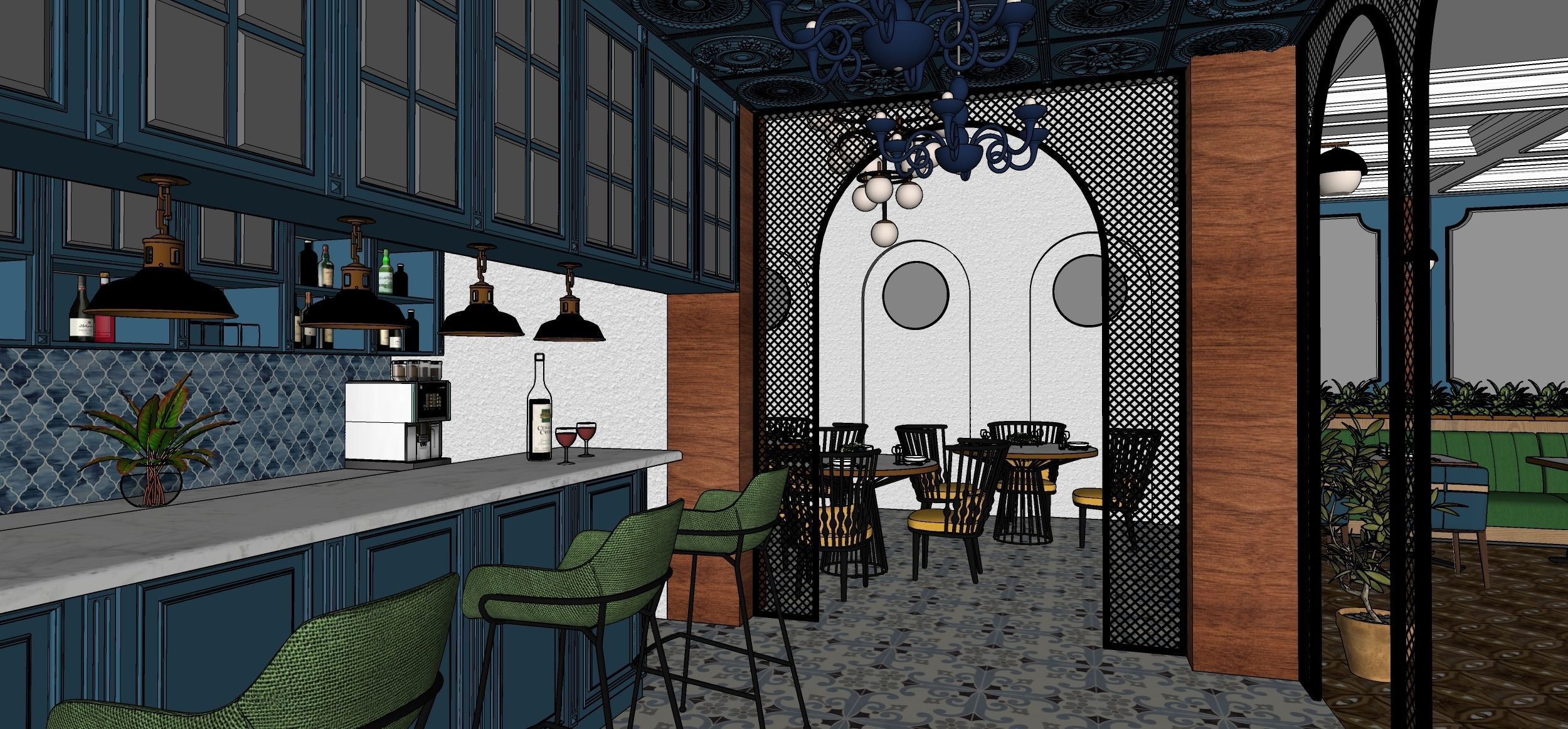 Restaurant floor plan of computer game 3D model_14