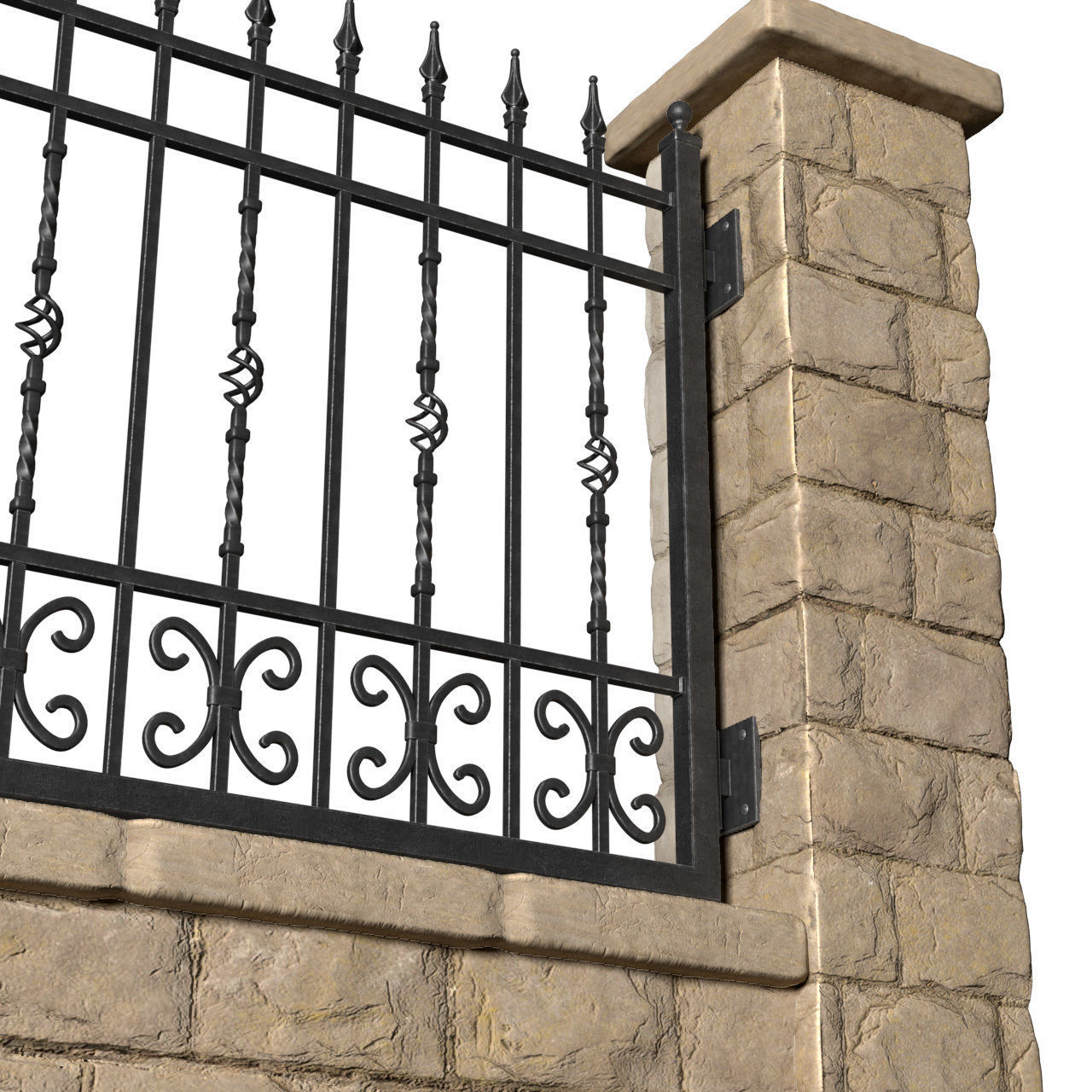 Entrance Driveway Iron Fence Pillars 3D model_1