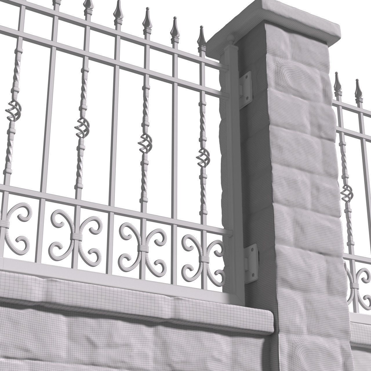 Entrance Driveway Iron Fence Pillars 3D model_3