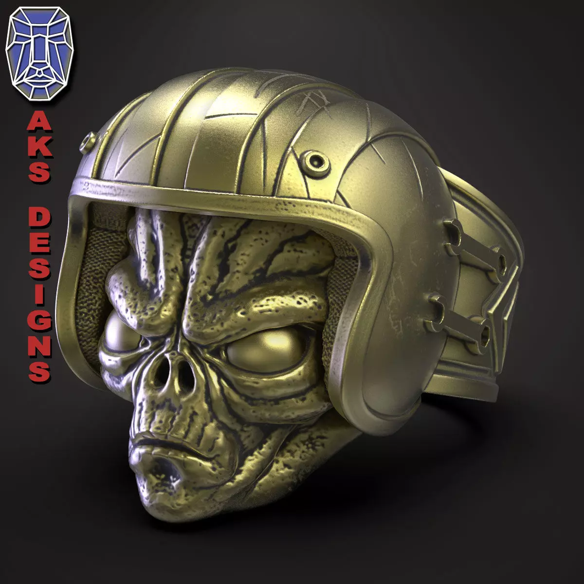 skull Ring jewelry Biker alien v1 3D print model
