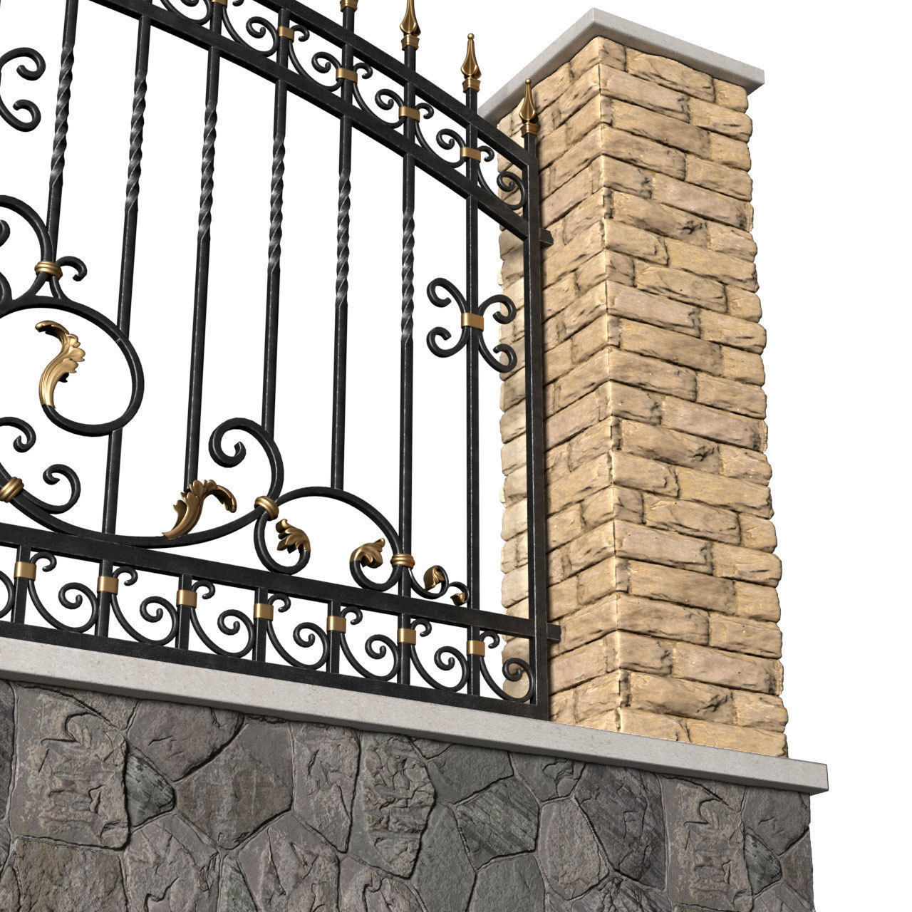 Fence Entrance Driveway Iron Classic Gate 3D model_2