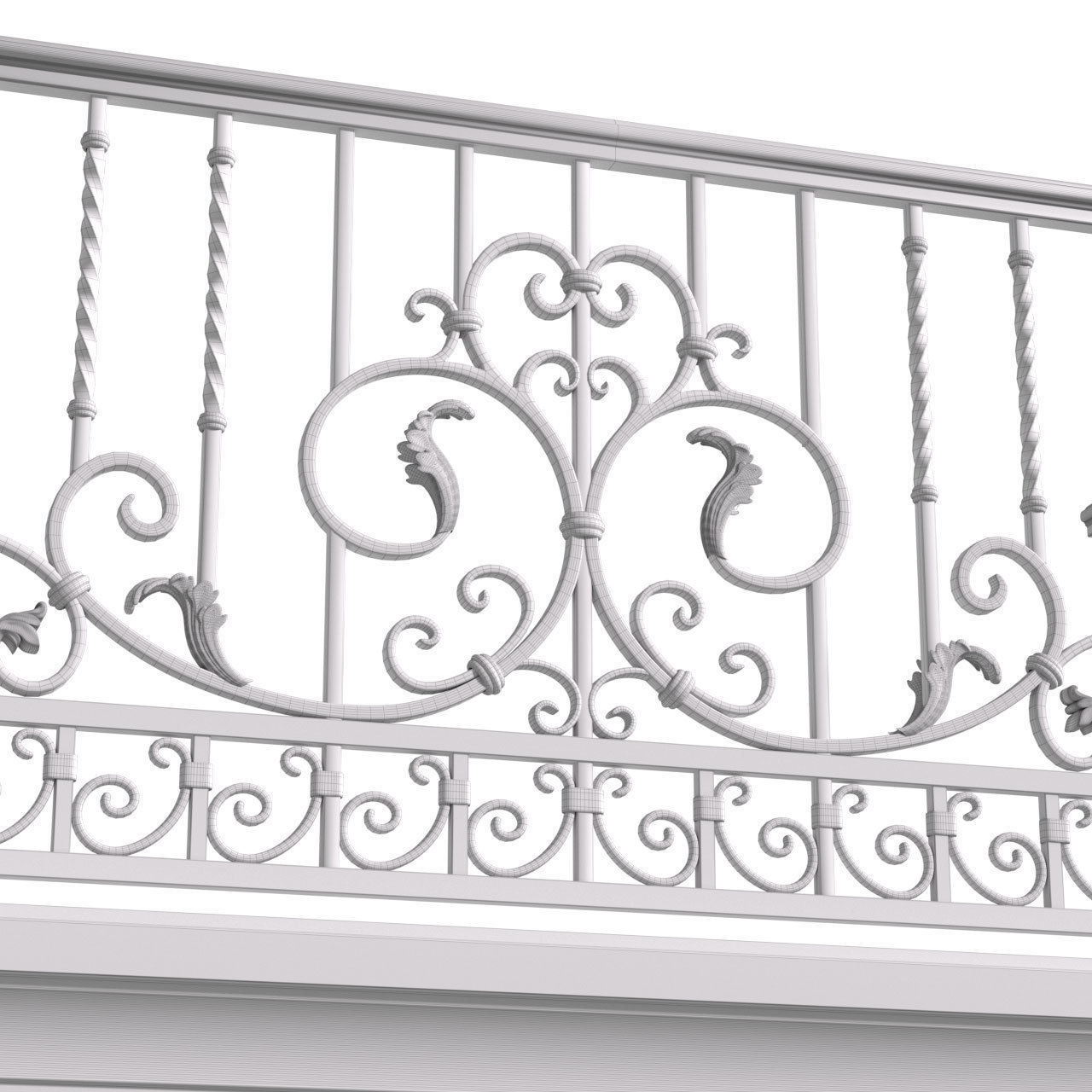 Classic Balcony Forged Fence 3D model_3