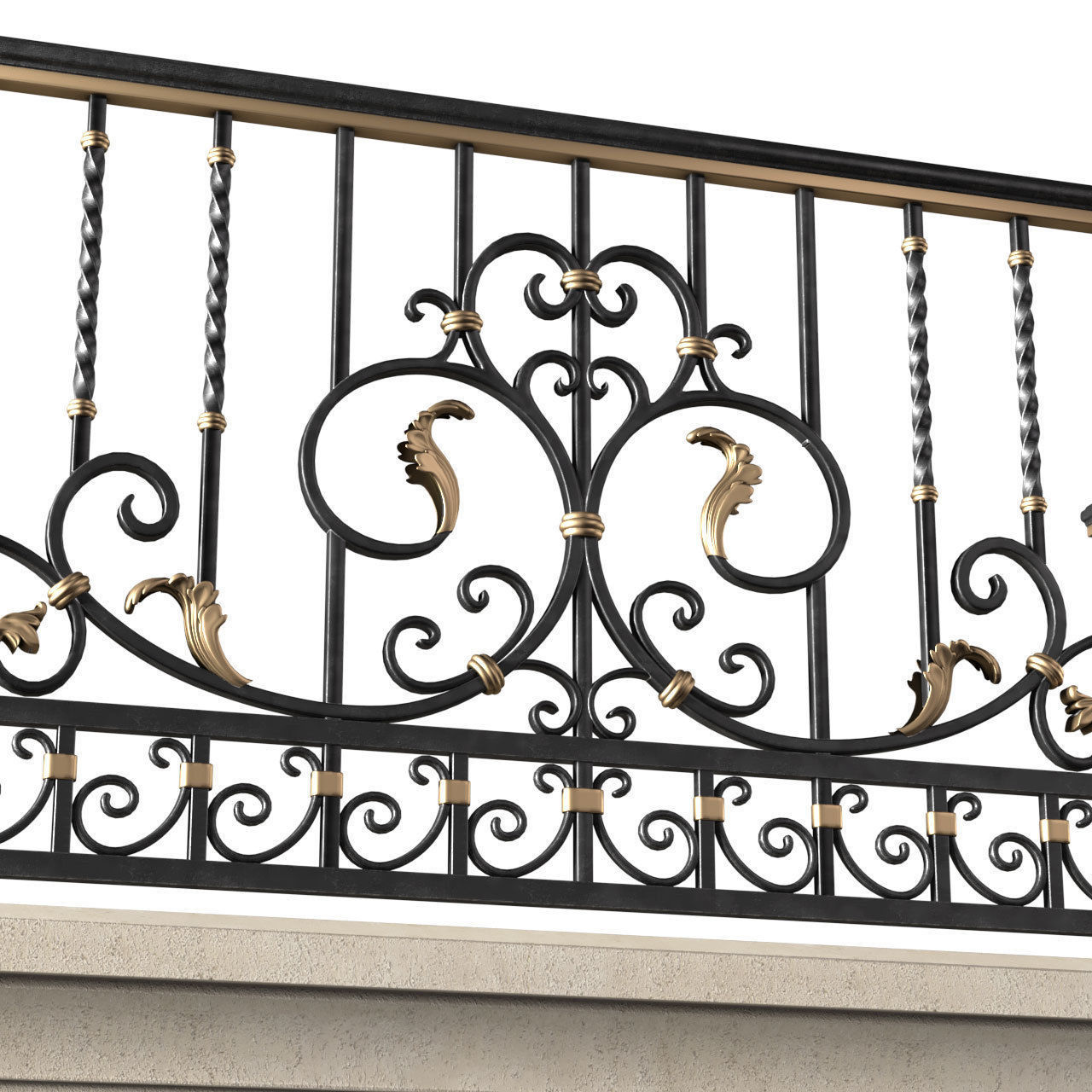 Classic Balcony Forged Fence 3D model_2