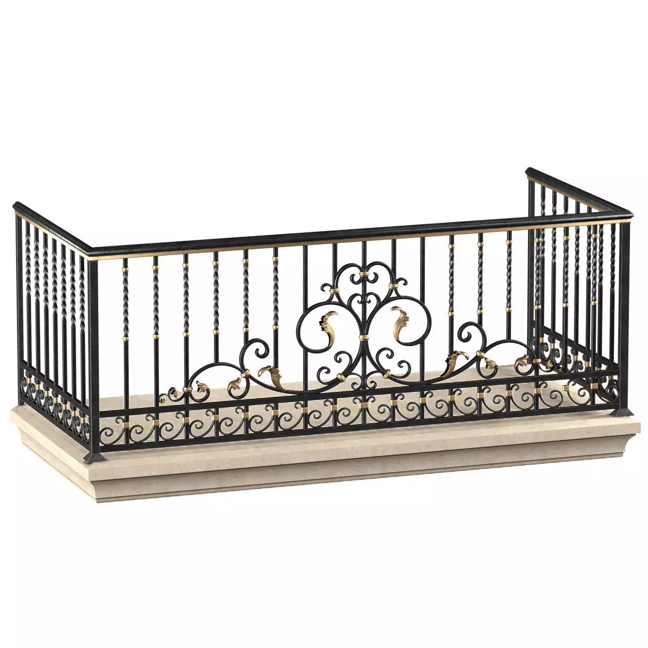 Classic Balcony Forged Fence 3D model_0