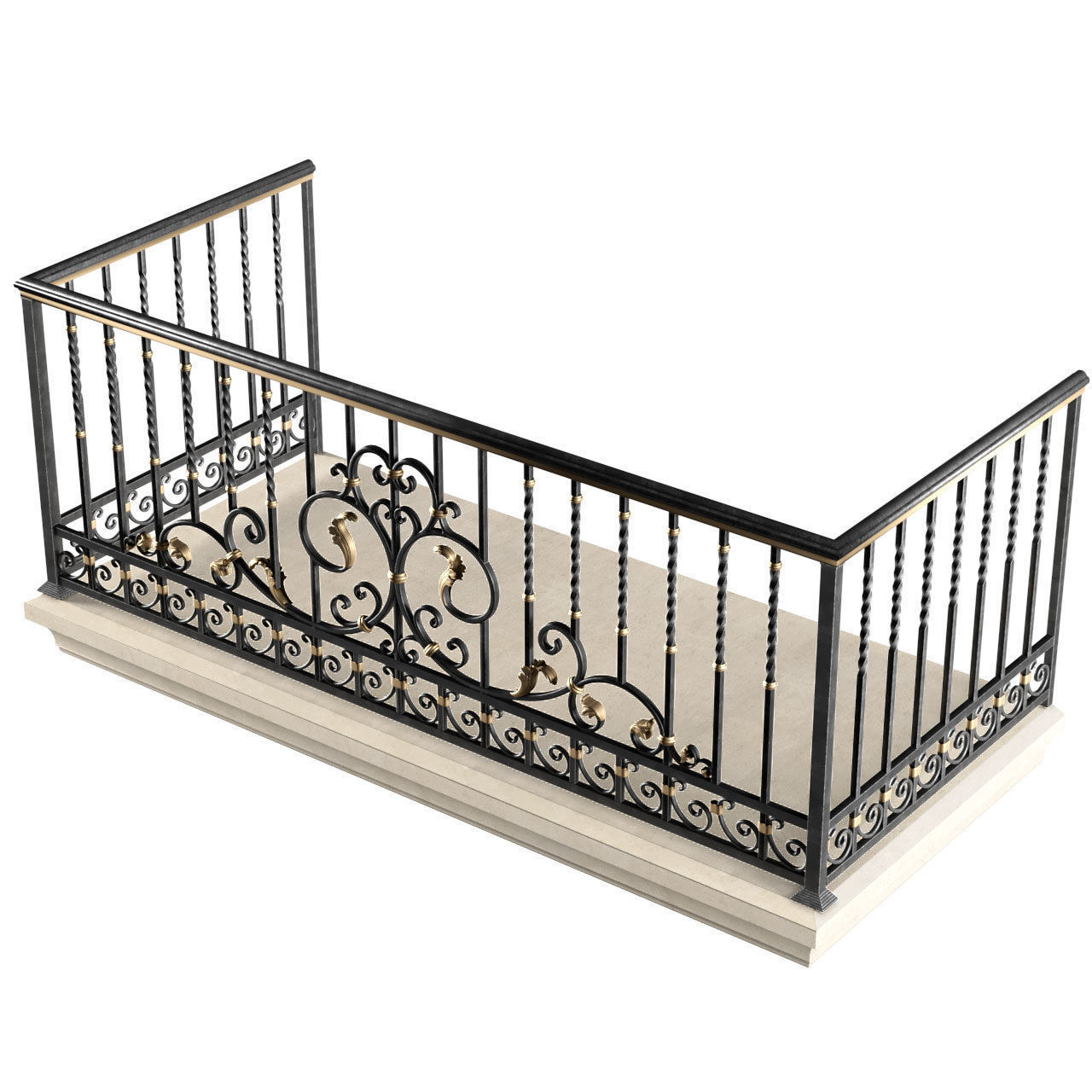 Classic Balcony Forged Fence 3D model_1