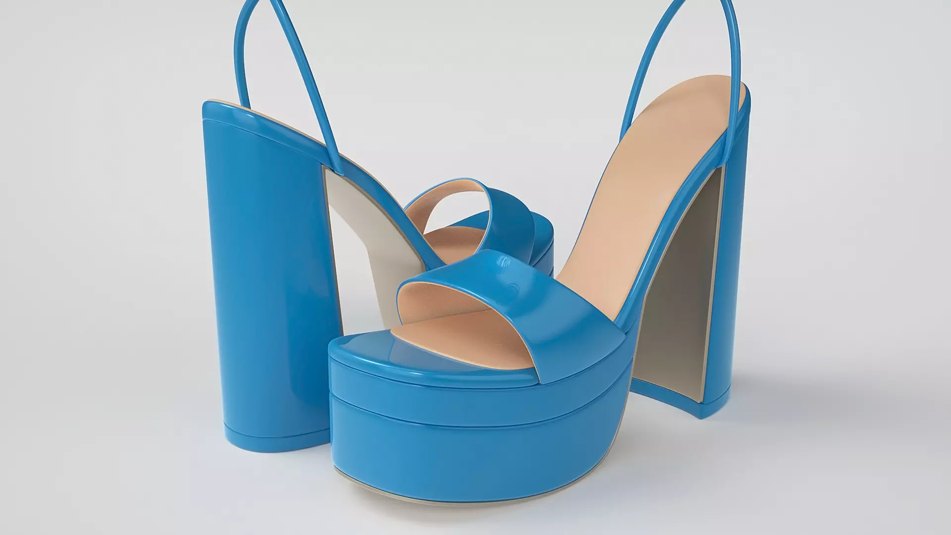 Fancy Lace Up Platform Sandals with Block High Heels 3D model