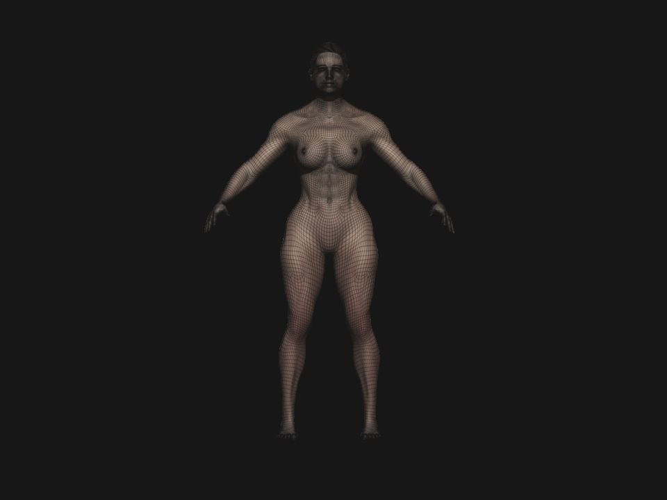 Female base mesh  Low-poly 3D model_10