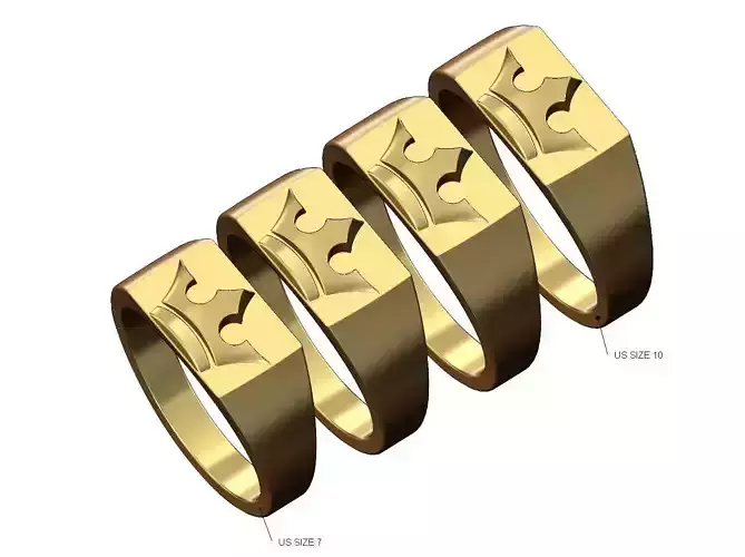 Crown rectangular signet ring US sizes 7to10 3D print model