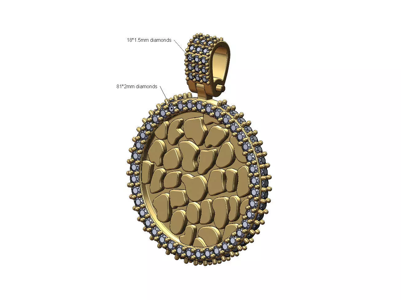 Nugget Iced diamond pendant with bail 3D print model