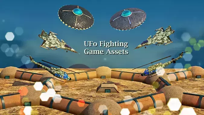 UFO Air Fighter and Helicopter - UFO Fighting Game assets Low-poly 3D model