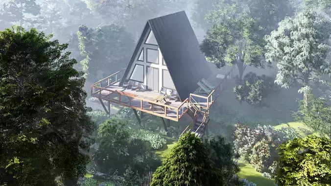 A frame house model 3ds max render lumion floor plans  autocad  3D model