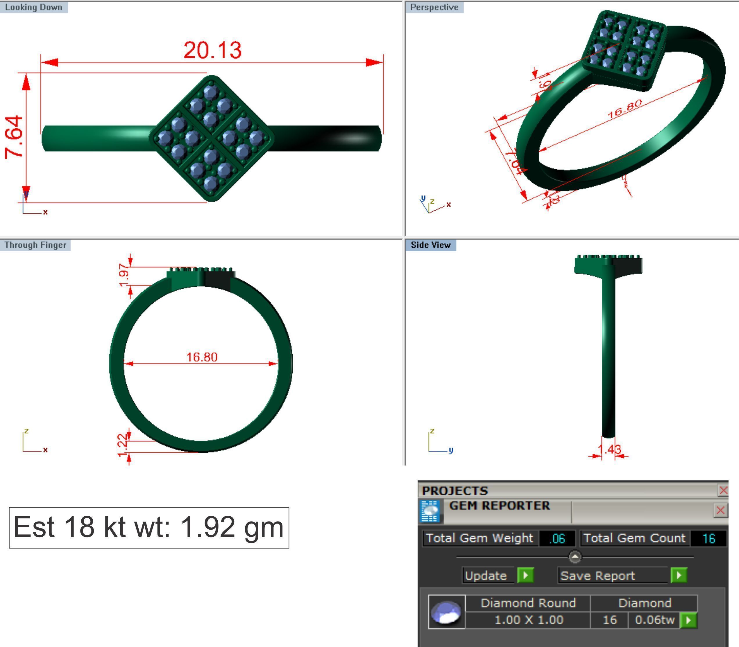 Square Ultra light wt minimalist Women Ring 3dm renders detail 3D print model_4